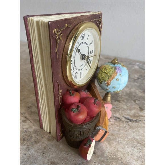 Resin Battery Shelf Clock School House Book Design 5" x 4" x 3" Inch – Works - Picture 10 of 10